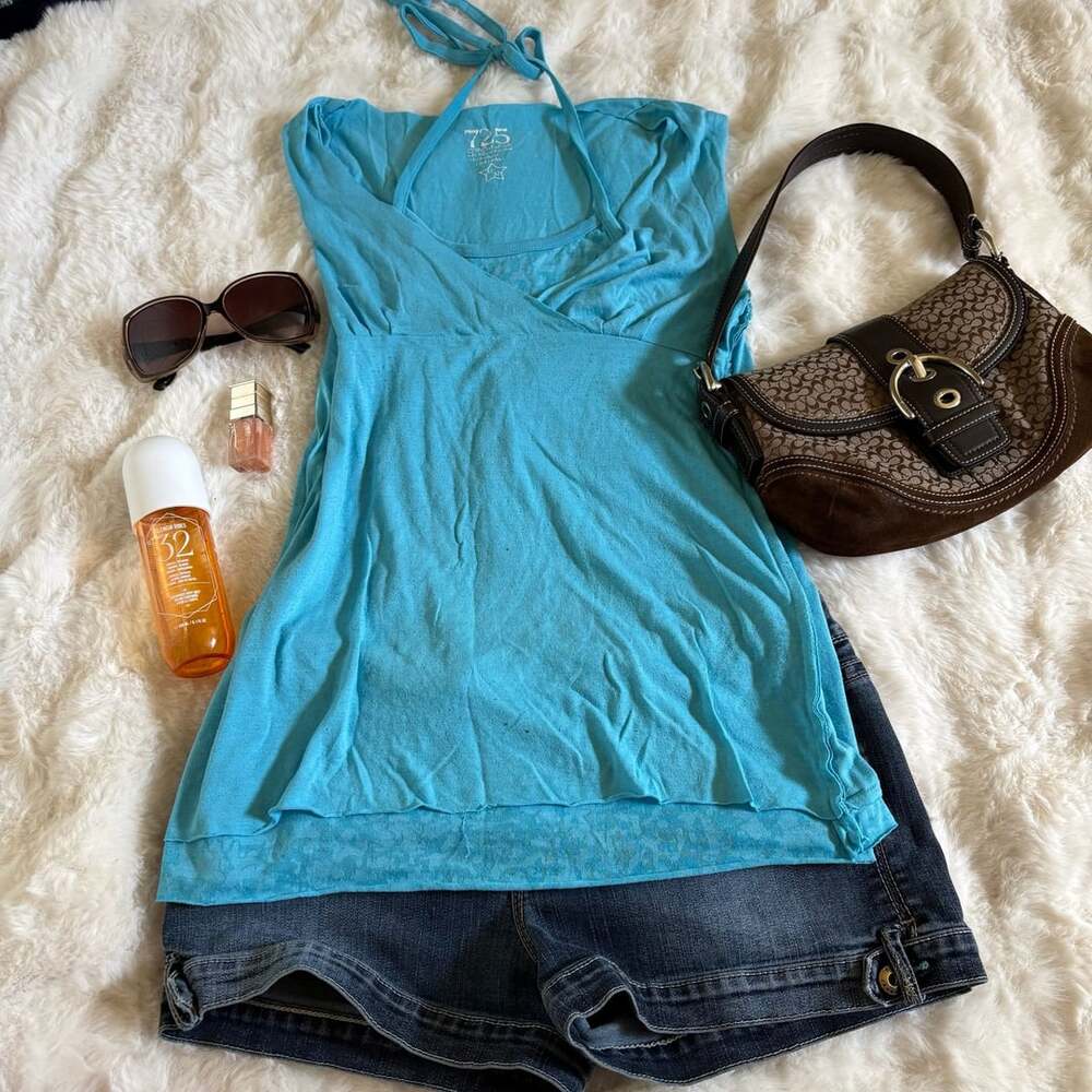 725 Originals Halter Top Size M Blue Rayon Polyester